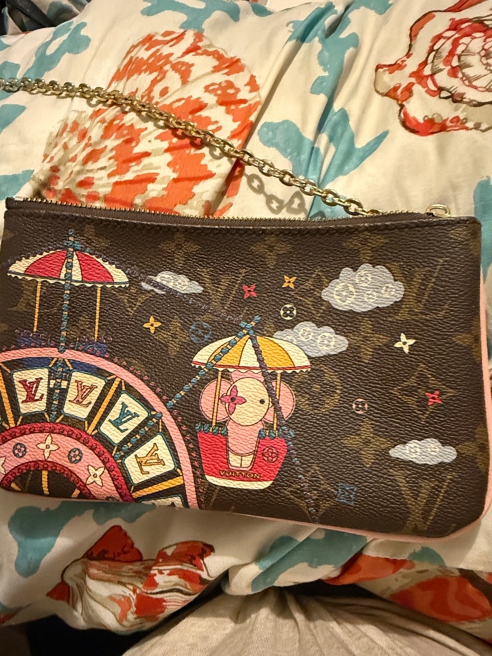 Louis Vuitton Brown Monogram Canvas Carousel Pouch with Pink & Yellow Accents